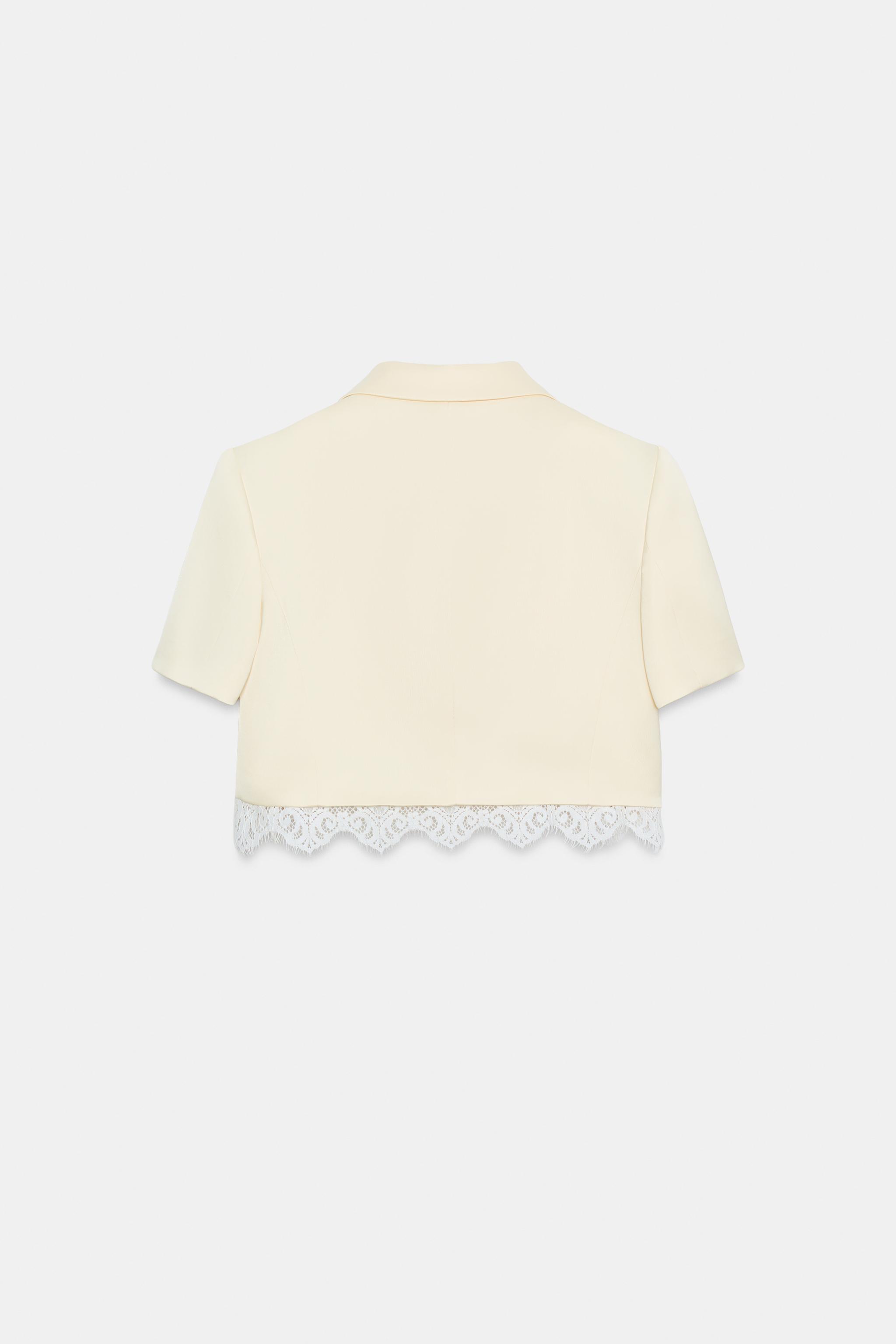 CONTRAST LACE SATIN CROPPED BLAZER
